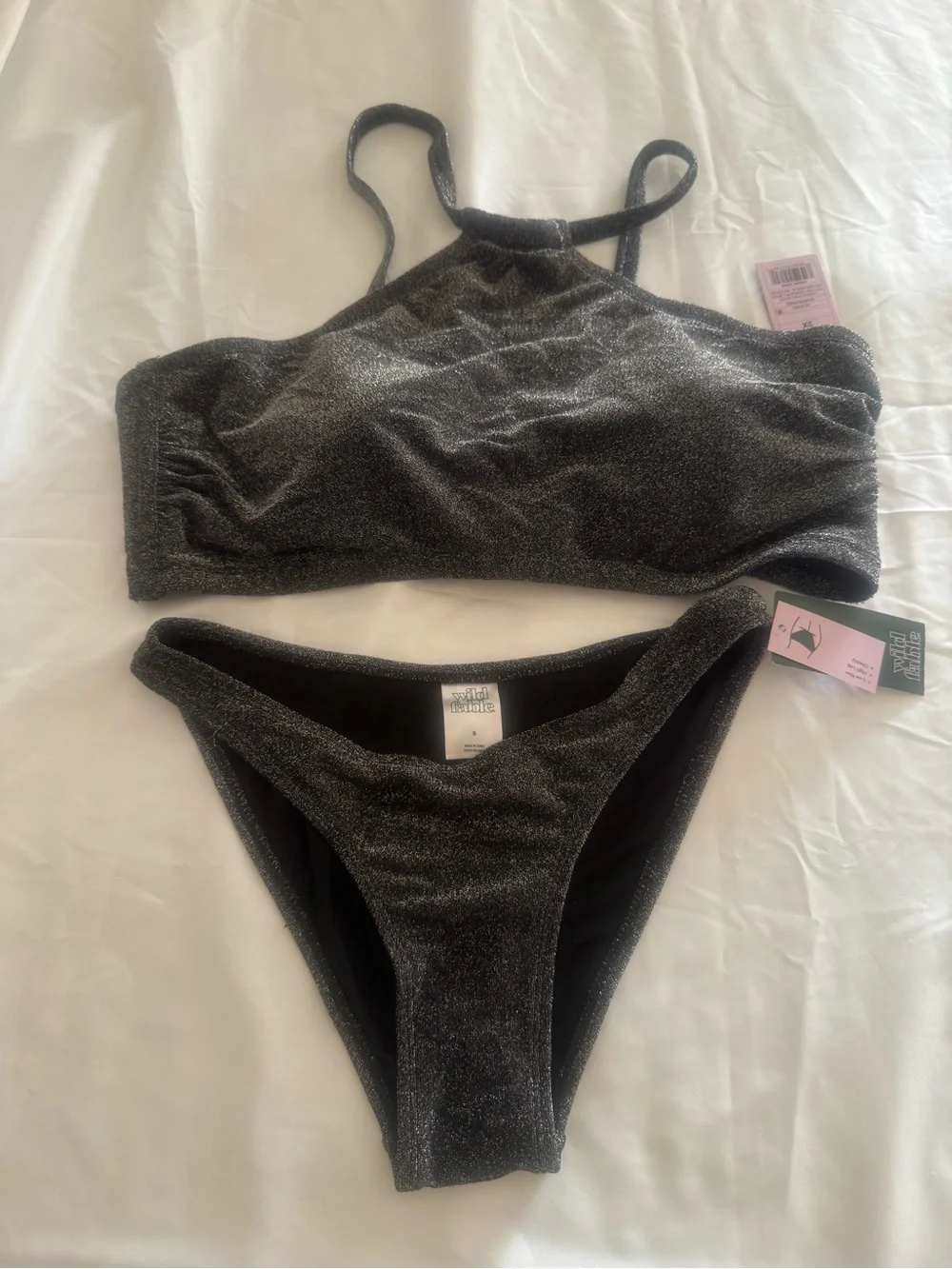 wild fable Metallic Charcoal Halter Bikini Set